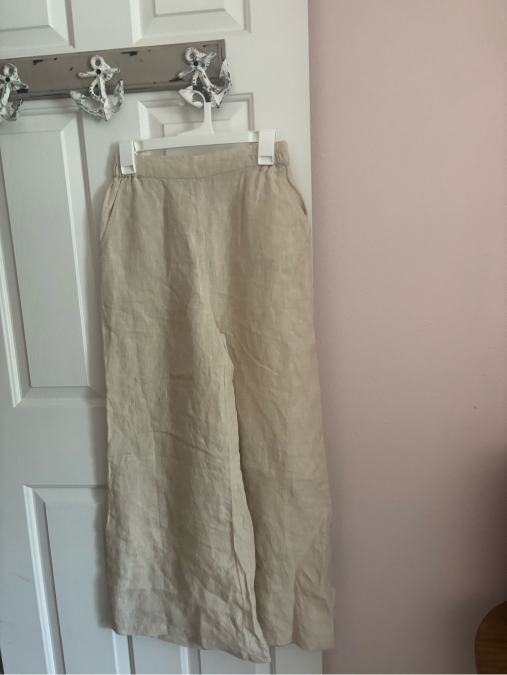Karyn Seo Beige Solid Elastic Waist Women’s Pants Handmade - Small